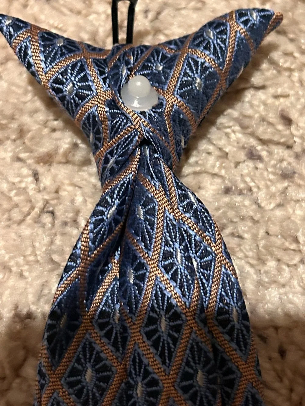 Classic Navy and Brown Diamond-Pattern Boy’s clip on  Tie